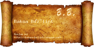 Baksa Bálint névjegykártya